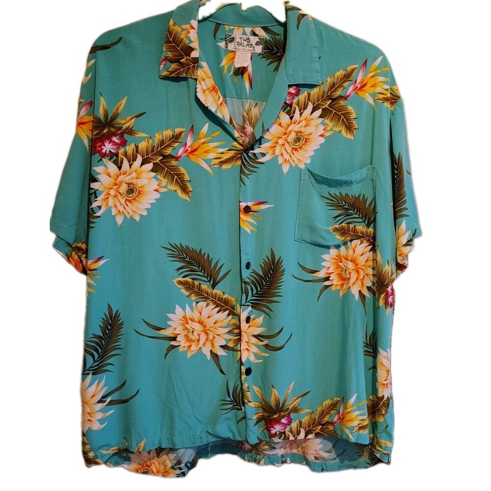 Vintage Two Palms Hawaiian Aloha Shirt Rayon Camp Floral Men’s XL Resort Tropica